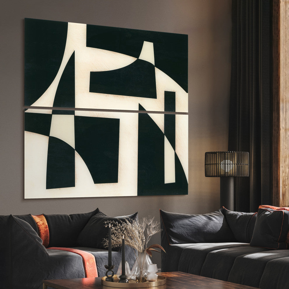 "Onyx Cutout" Oversized 72"x36" Frameless Reverse Printed Tempered Art Glass Set