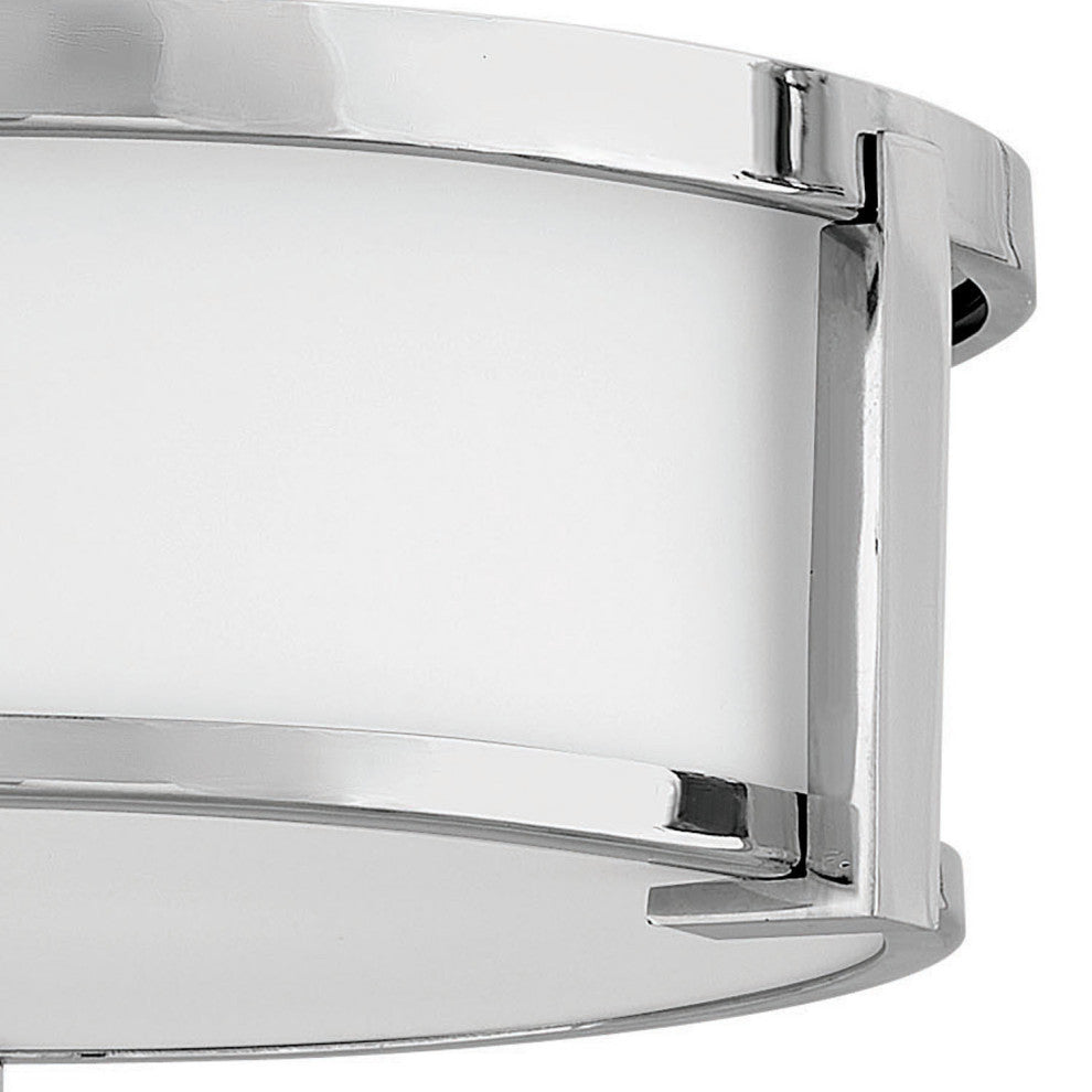 Hinkley Lowell 13.25" Sm Flush Mount Ceiling Light, Chrome + Etched Opal