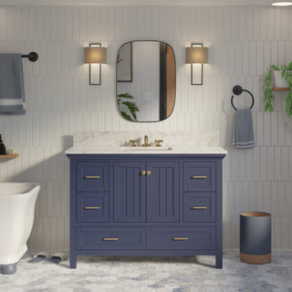 Paige 48" Bathroom Vanity, Royal Blue, Carrara Marble