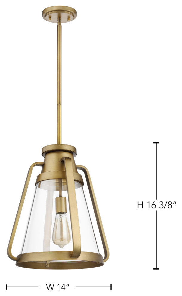 Everett 1-Light 14-Inch Pendant, Natural Brass With Clear Glass