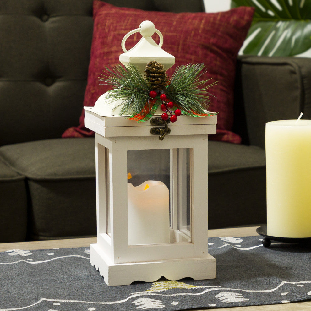 White Christmas Lantern with LED Candle