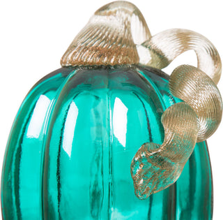 Handblown Turquoise Crackle Oblate Glass Pumpkin