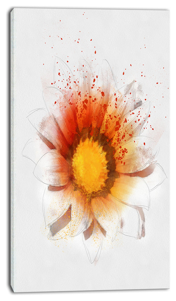 Yellow Orange Flower Watercolor, Flower Artwork on Canvas, 16"x32"