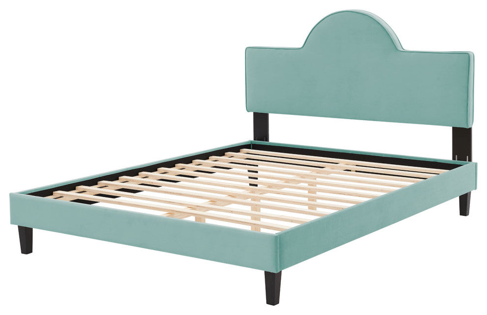 Platform Bed Frame, King Size, Blue, Velvet, Modern, Bedroom Master Guest Suite