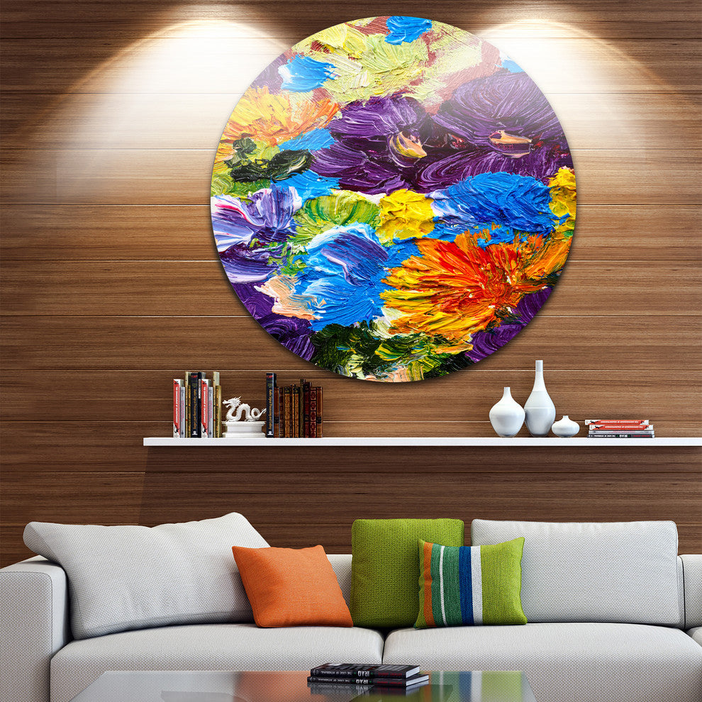 Heavily Textured Abstract Flowers, Abstract Round Metal Wall Art, 23"