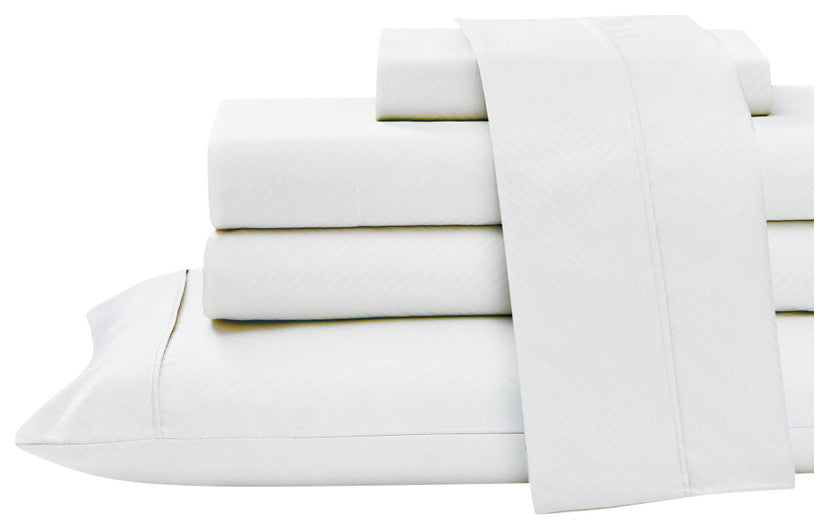 Kathy Ireland 4 Piece Chevron Embossed Sheet Set, White, King