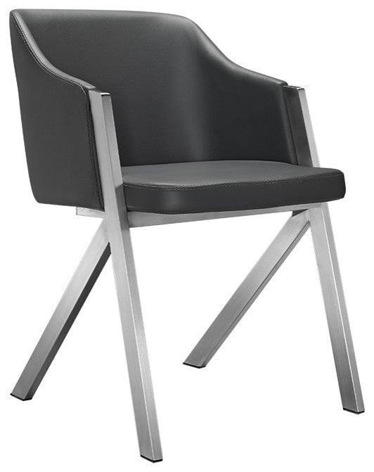 Set of 2, 29" Gray Leatherette and Steel Dining Chairs