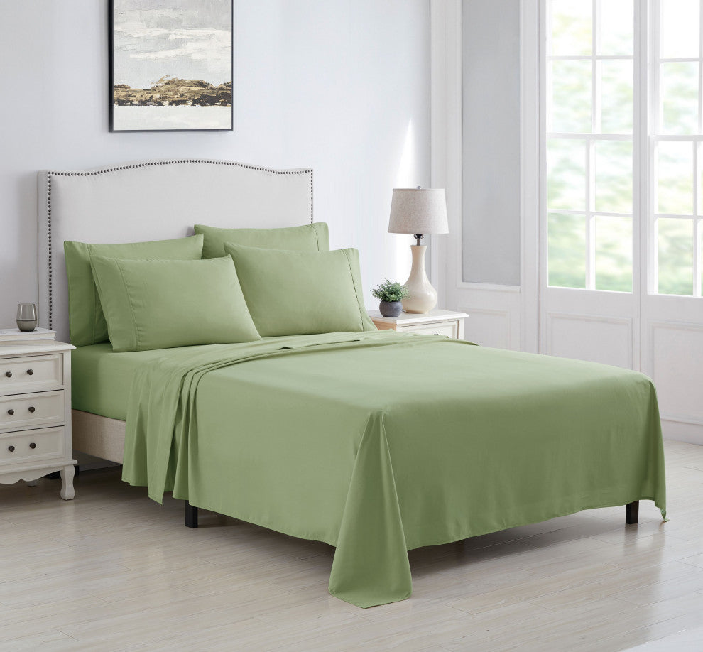 Kathy Ireland 6 Piece Brushed Microfiber Sheet Set, Sage, Queen
