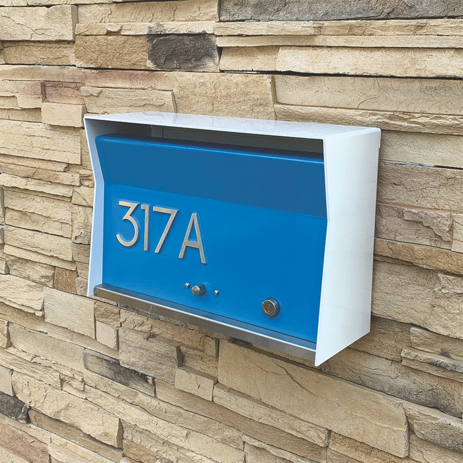 RetroBox Locking Modern Wall Mounted Mailbox, in Arctic White & Aqua