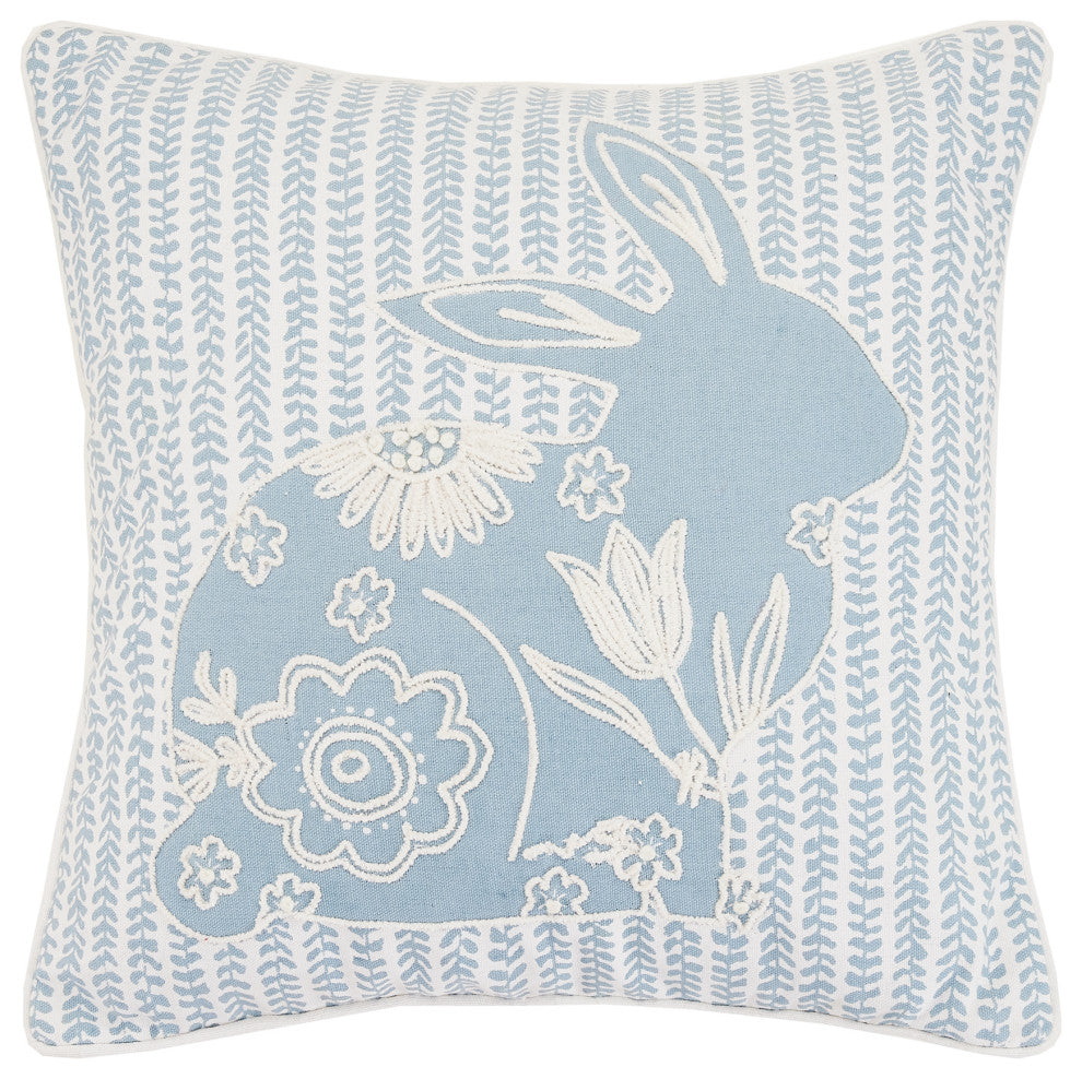 Porcelain Bunny Embroidered Pillow