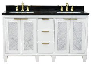 61" Double Sink Vanity, White Finish With Black Galaxy Granite
