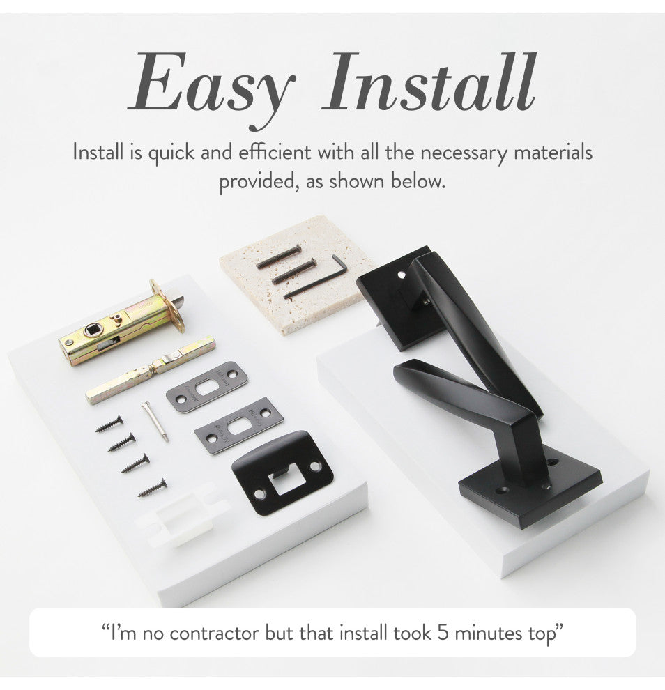 Modern Heavy Duty Designer Interior Door Lever - Convex Collection, Matte Black, Passage Right Hand