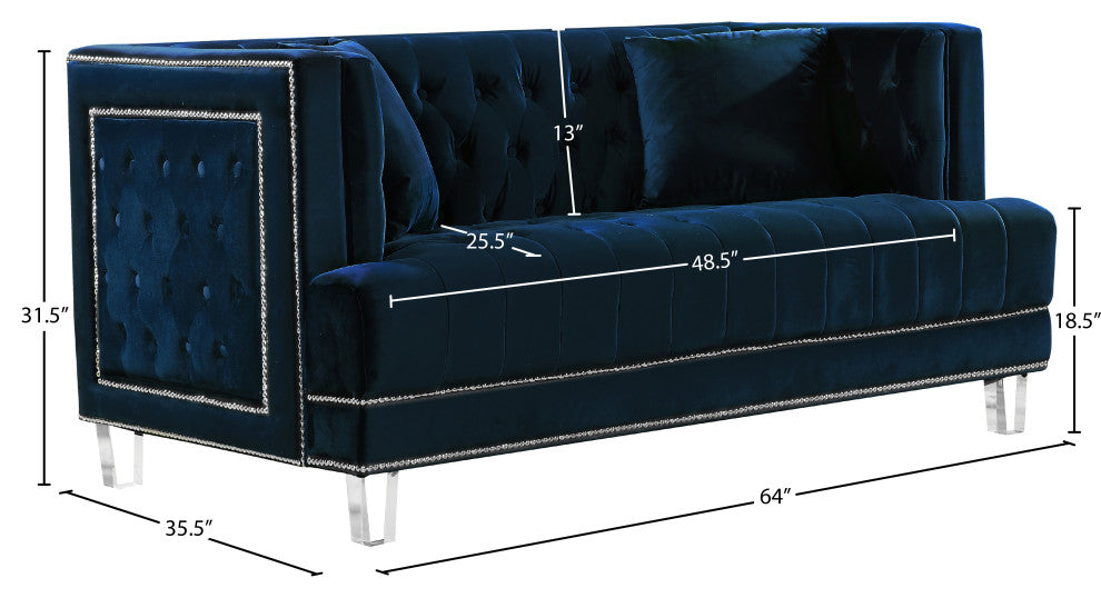 Lucas Velvet Upholstered Loveseat, Navy