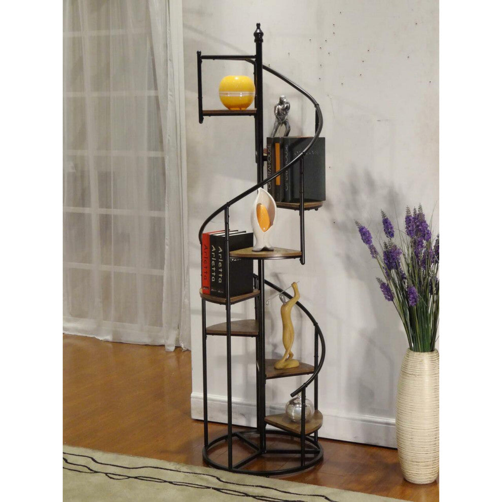 8-Shelf Staircase Bookcase, Black and Rustic Brown