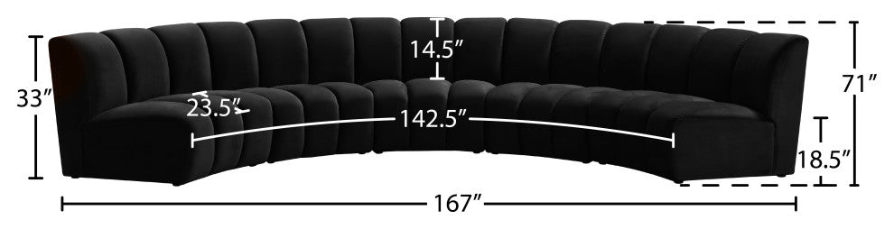 Infinity Channel Tufted Velvet Modular Chair, Black, 5 Piece