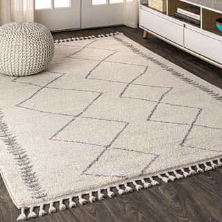 Zaina Moroccan Beni Souk Area Rug, Cream/Gray, 8 X 10