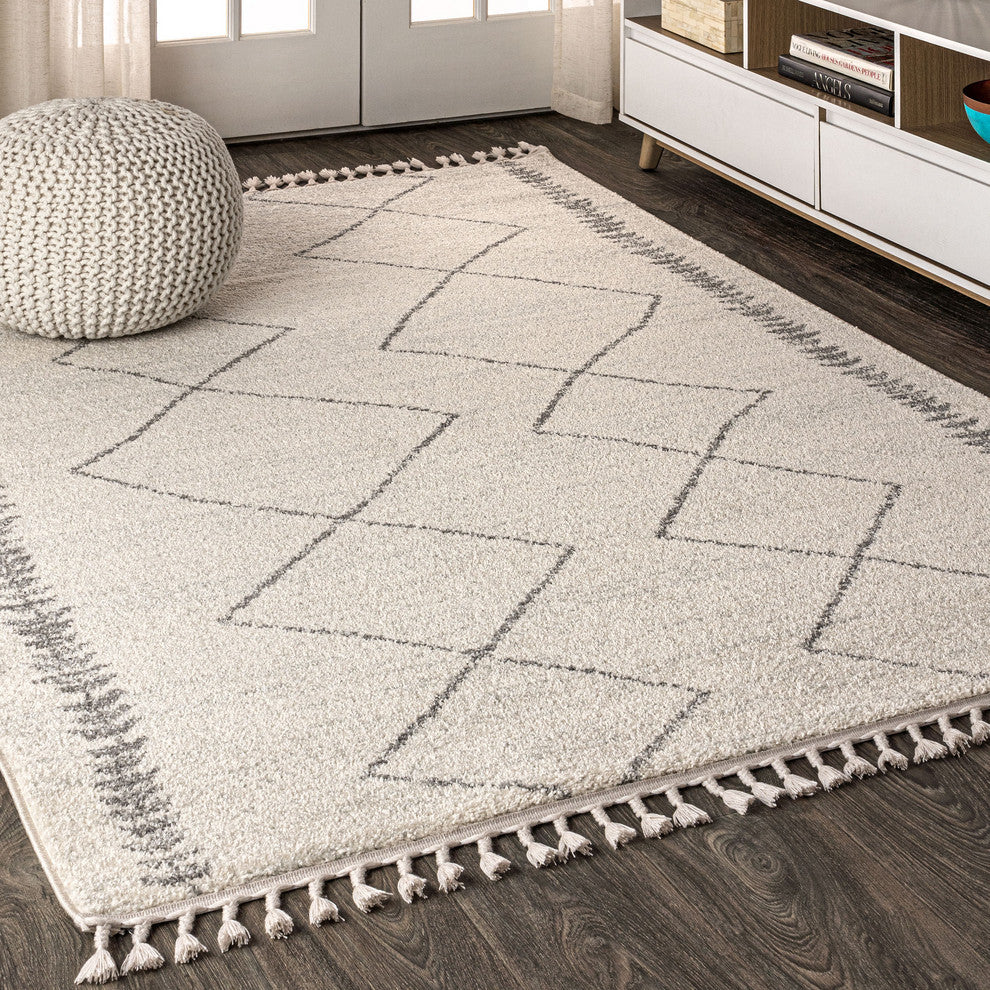 Zaina Moroccan Beni Souk Area Rug, Cream/Gray, 8 X 10