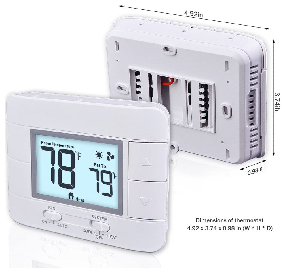 Non-Programmable Thermostat for Home 1 Heat/ 1 Cool, with Room Temperature., White