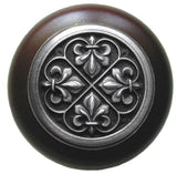 Fleur-De-Lis Walnut Wood Knob, Antique-Style Pewter