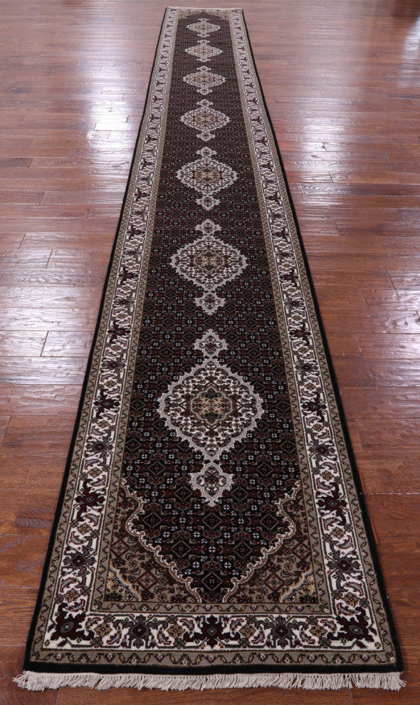 2' 7" X 20' 2" Runner Persian Tabriz Wool and Silk Hand Knotted Rug Q5979