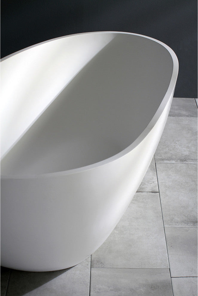 Aqua Eden 67" Solid Surface White Stone Freestanding Tub w/Drain, Matte White