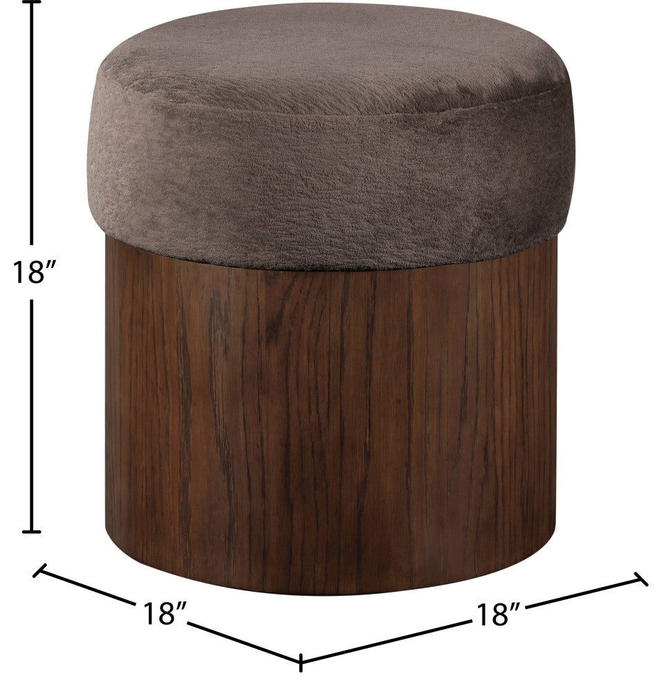 Nimes Upholstered Ottoman, Brown, Velour Fur, Walnut Finish