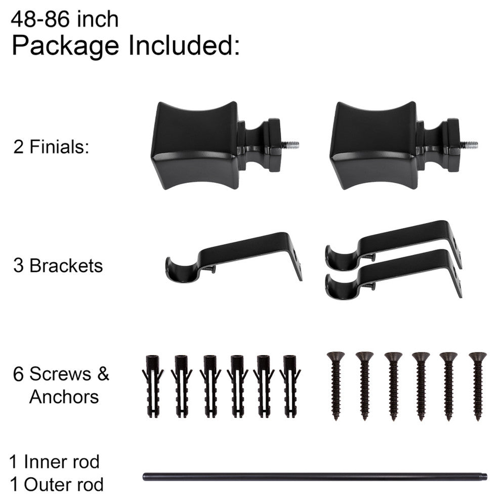 UTOPIA ALLEY 3/4 Inch Curtain Rod - Curtain Rods For Windows, Black, 48"-86"