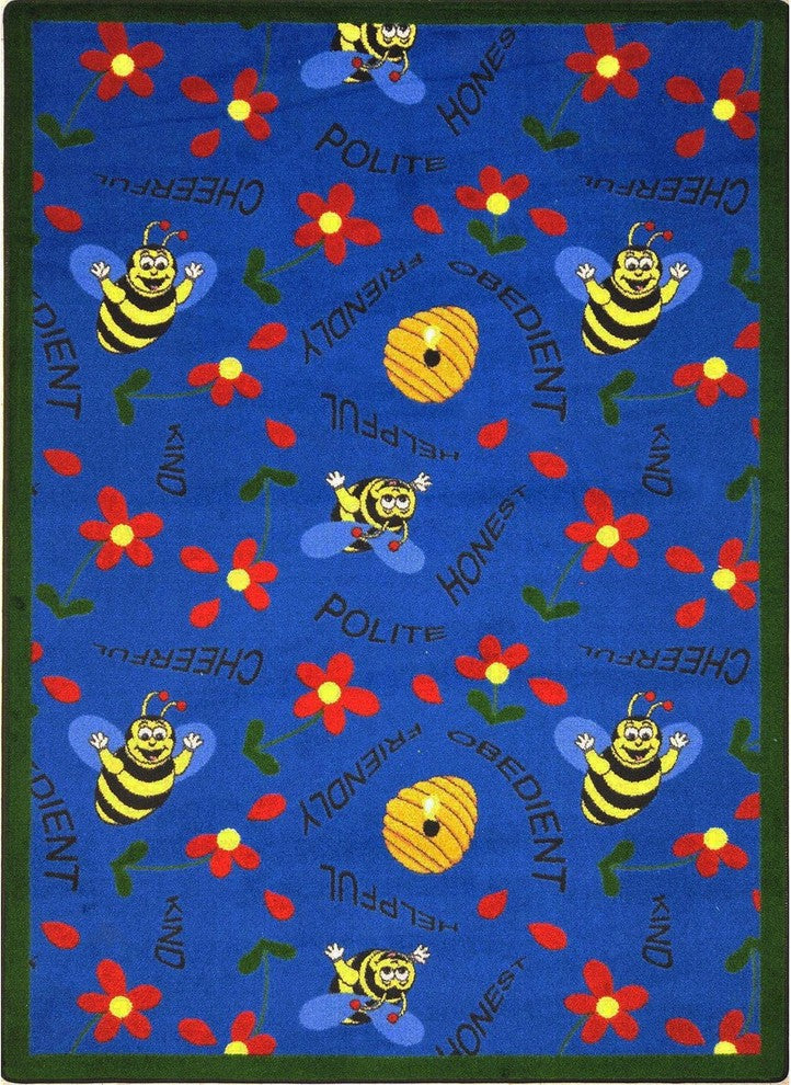 Kid Essentials Rug, Bee Attitudes, 7'8"x10'9", Blue