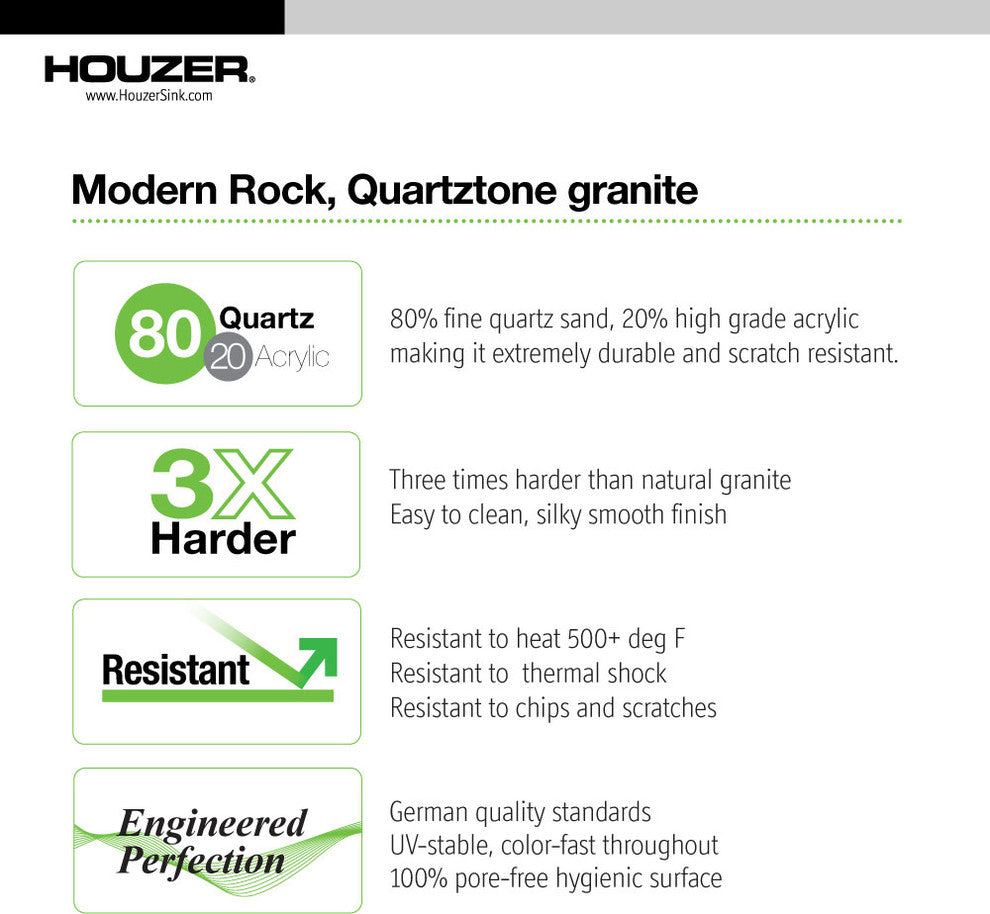 Houzer E-100 Quartztone 15-3/4" Undermount Single Basin Granite - Sand