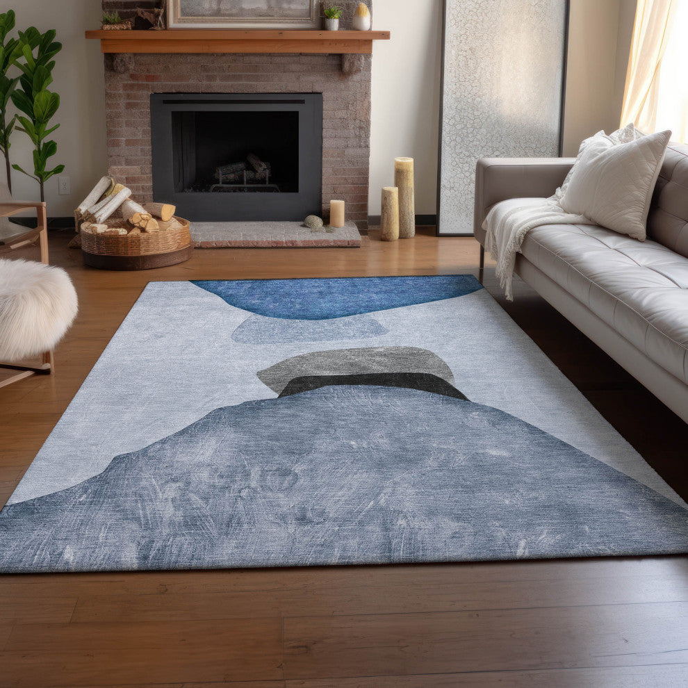 Premium Machine Washable Mayfield AMF547 Blue 3'' x 5'' Rug