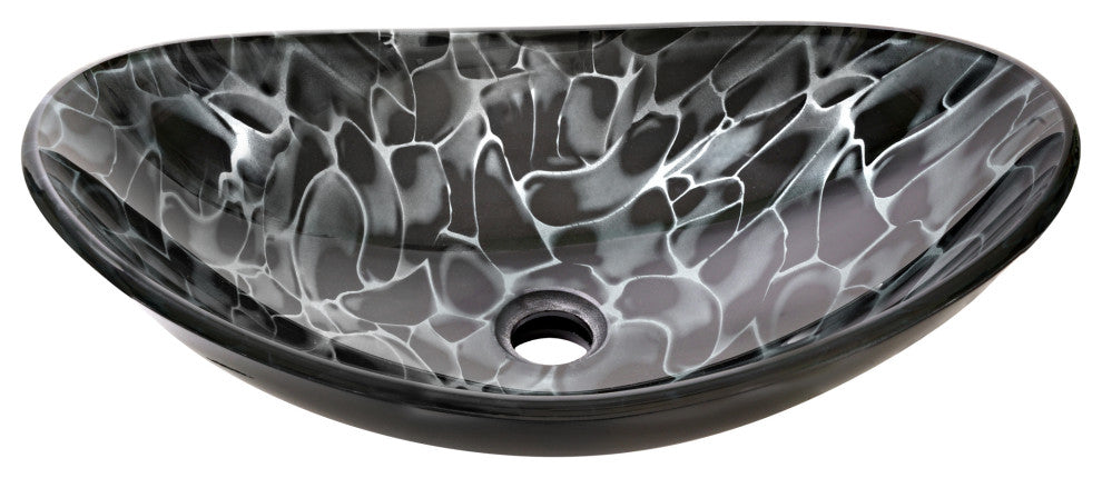 Novatto Tartaruga Oval Glass Vessel Sink and Drain, Matte Black