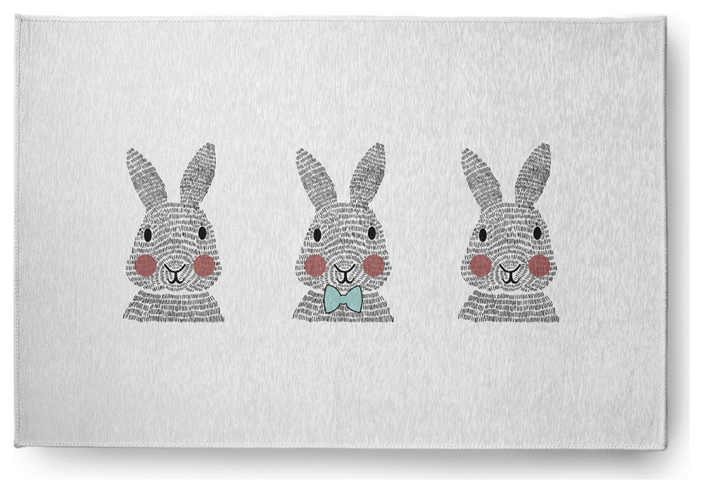 Bunny Triplets Easter Chenille Rug, Wave Top Blue, 4'x6'