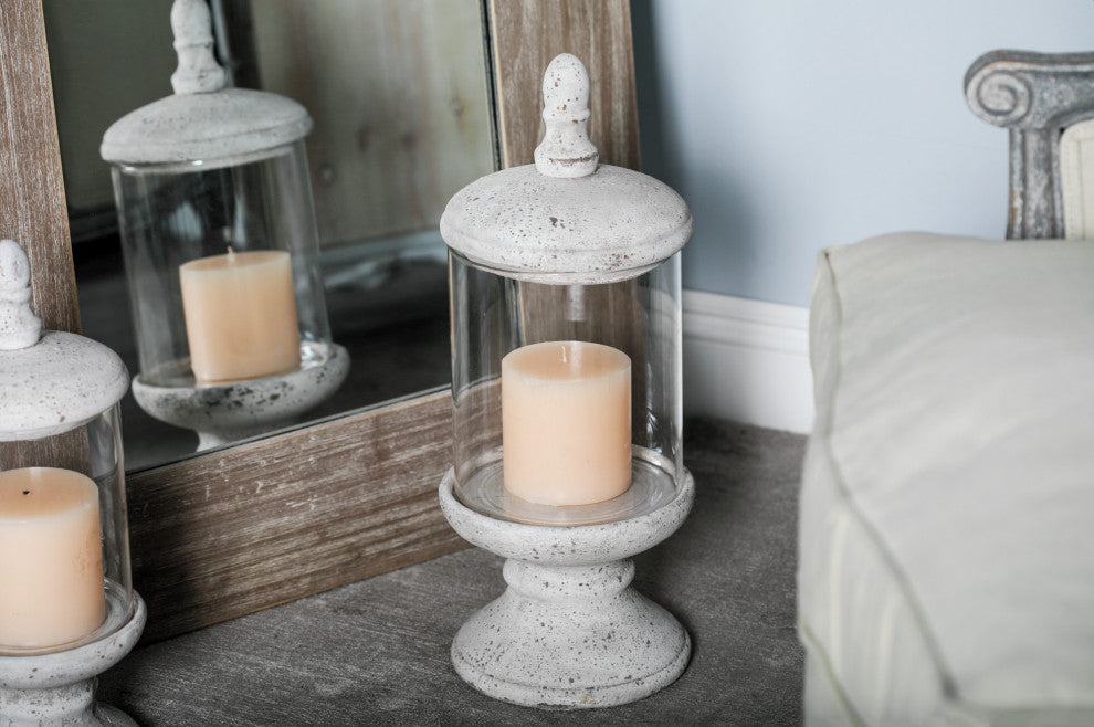 Traditional 20"x8" Distressed Cement and Glass Jar