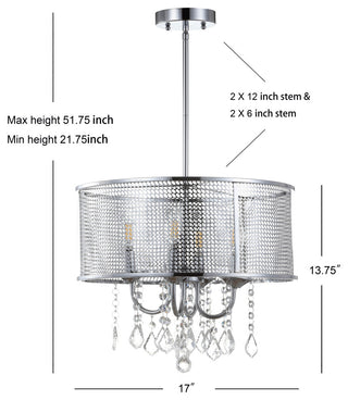 Avah Metal and Crystal Adjustable LED Drop Pendant, Chrome, 17