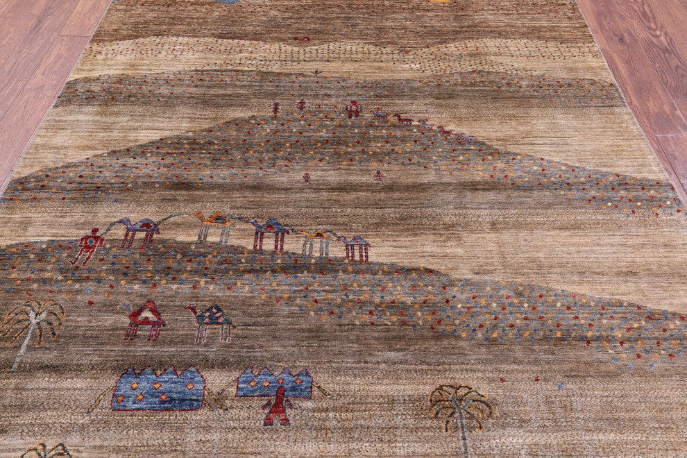 6' 7" X 9' 7" Hand-Knotted Persian Gabbeh Tribal Wool Rug Q9757