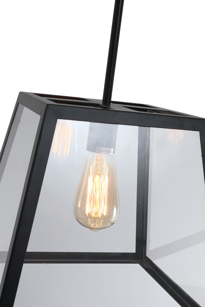 1-Light Glass Shade Modern Linear Hanging Pendant Lighting Chandelier, Black