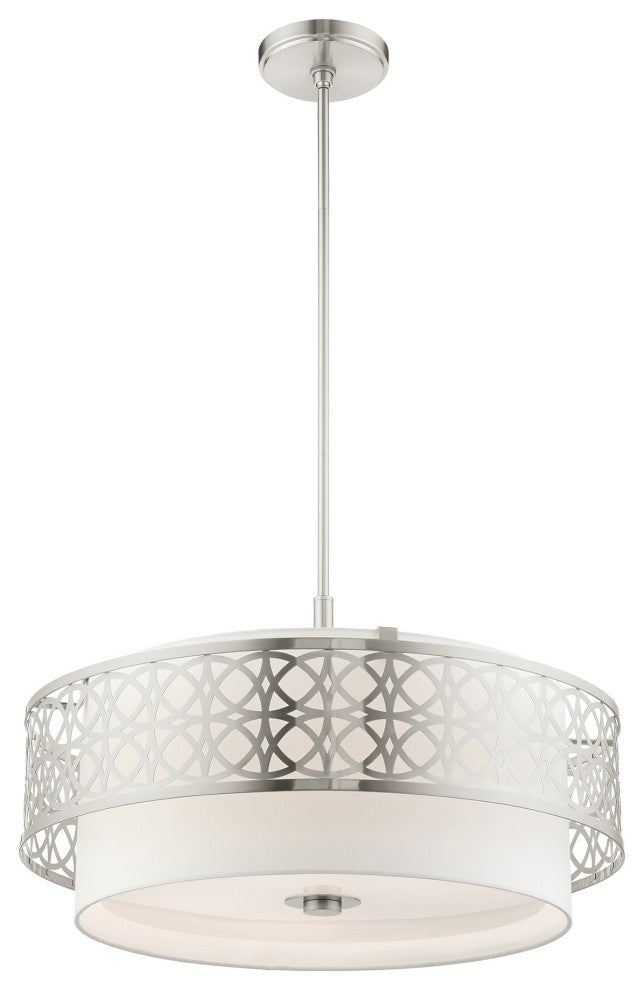 Brushed Nickel Fretwork, Ornamental, Sophisticated Pendant Chandelier