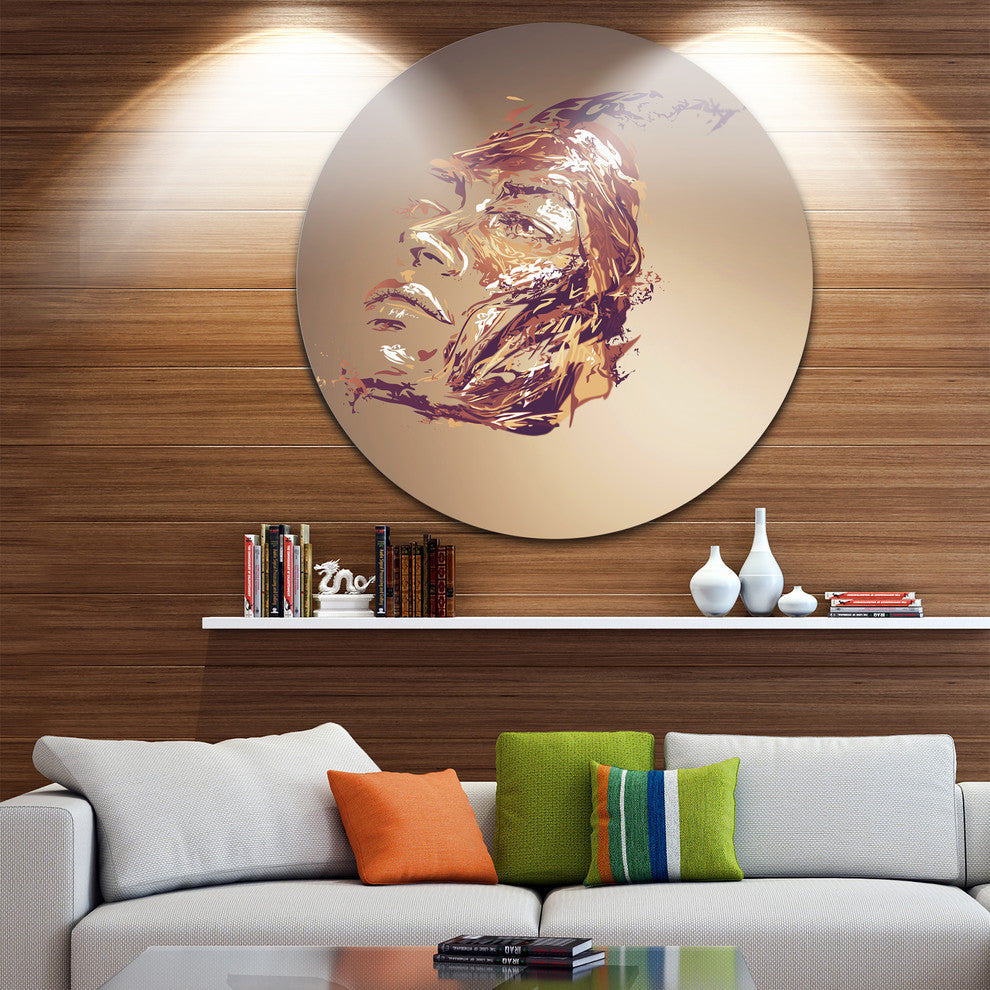 Chocolate Portrait Of Woman, Abstract Portrait Disc Metal Artwork, 36"