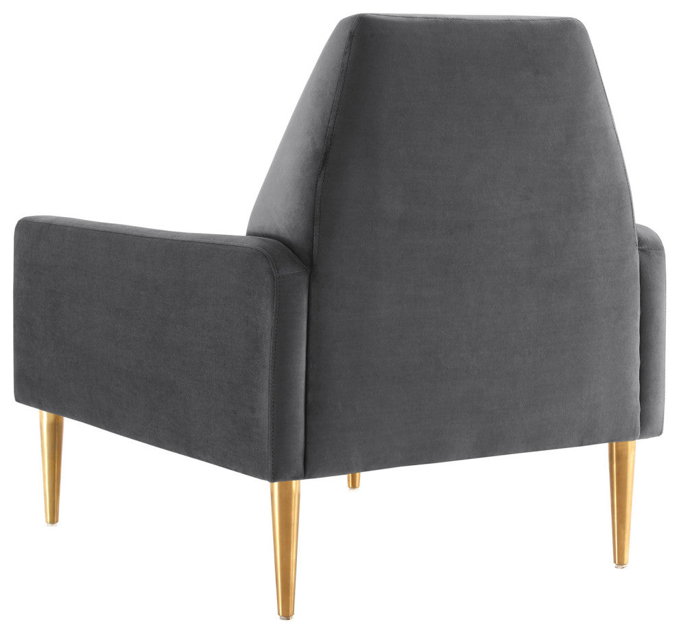 Armchair Accent Chair, Charcoal Gray, Velvet, Modern, Mid Century Lounge