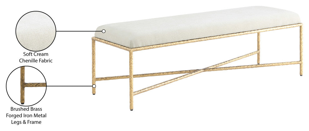 Valley Upholstered Bench, Cream, 54" W x 18" D, Gold, Chenille Fabric