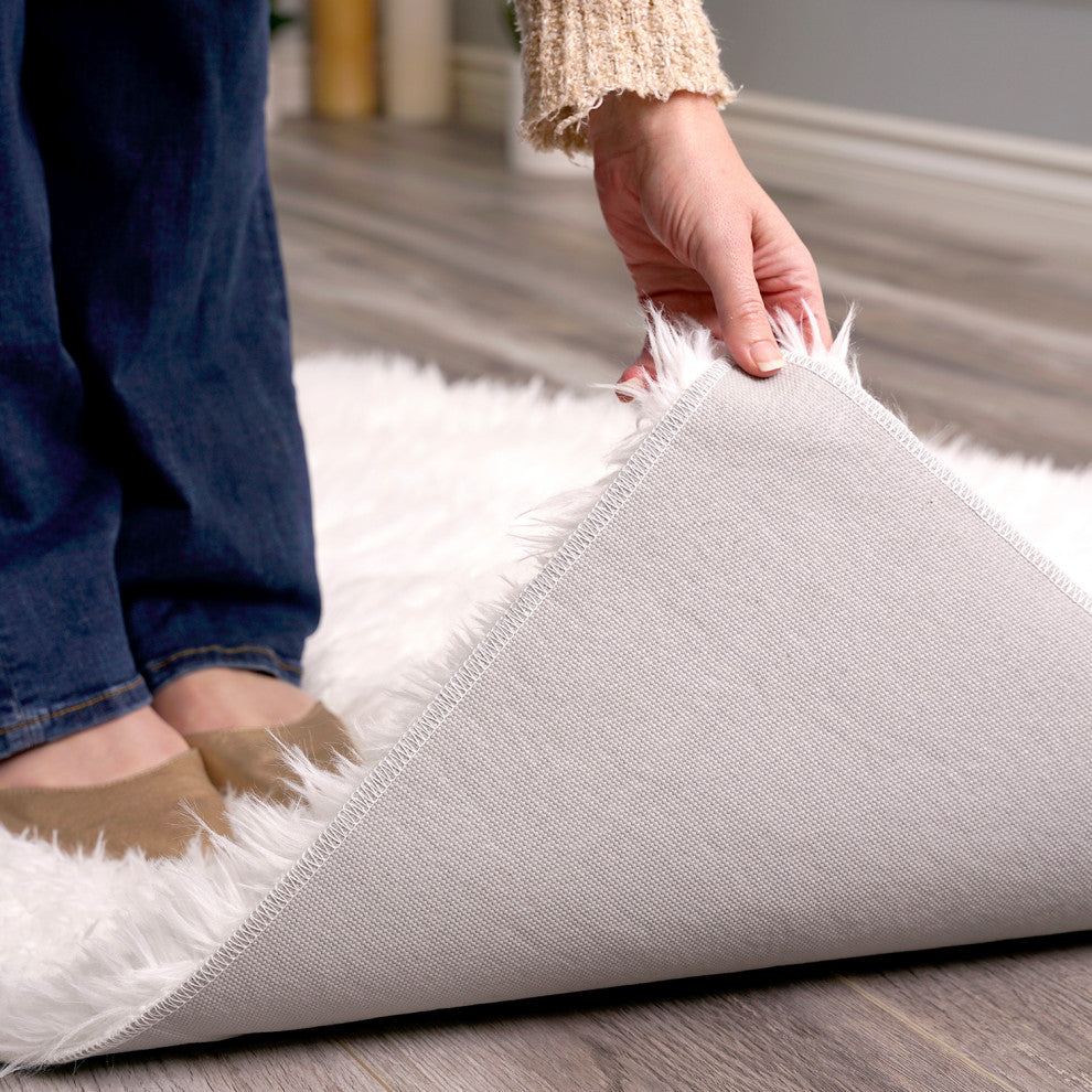 My Magic Carpet Washable Faux Fur White Shag Rug, 3'x5'