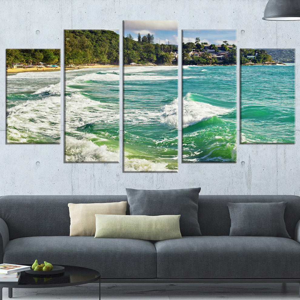 "Exotic Tropical Beach Blue Waters" Oversized Beach Wall Art, 5 Panels, 60"x32"