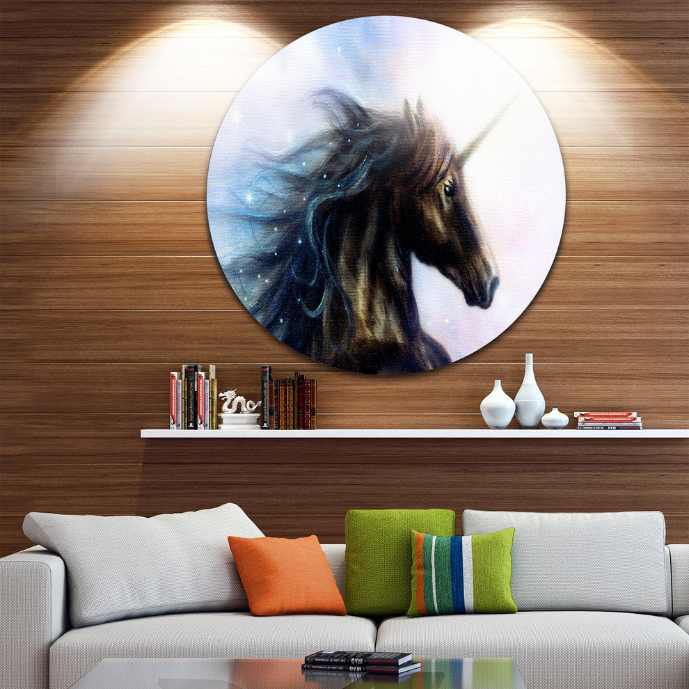 Black Unicorn, Animal Digital Art Disc Metal Wall Art, 11"