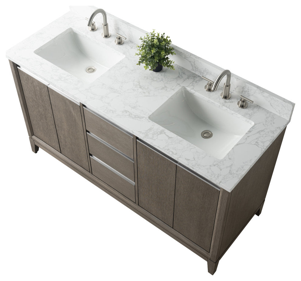 Vanity Art Bathroom Vanity With Sink, Driftwood Gray, 60" Double