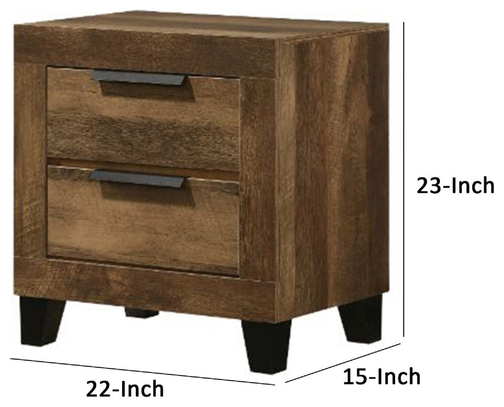 Benzara BM269078 Nightstand With 2 Drawers and Plank Style, Rustic Oak Brown