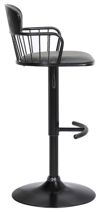 Nash Upholstered Wood Adjustable Bar Stool with Black Metal Base