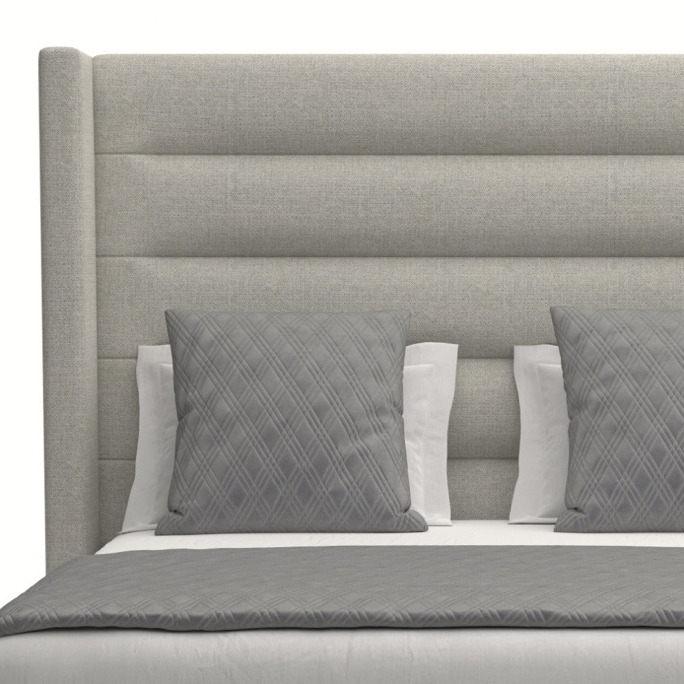 Nativa Interiors Aylet Horizontal Channel Tufted Bed, Gray, Queen, High Headboard