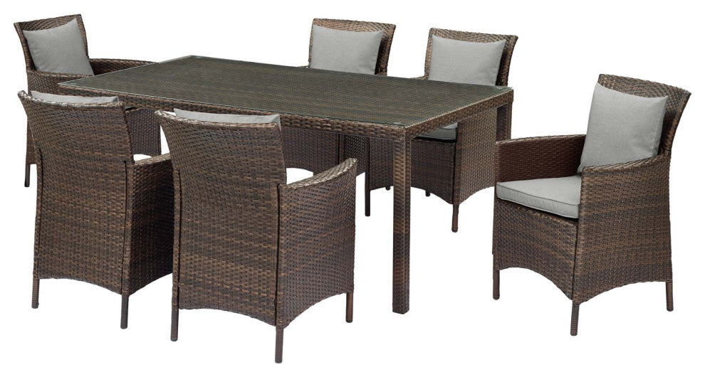 Side Dining Chair and Table Set, Rattan, Wicker, Brown Gray, Outdoor