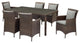 Side Dining Chair and Table Set, Rattan, Wicker, Brown Gray, Outdoor