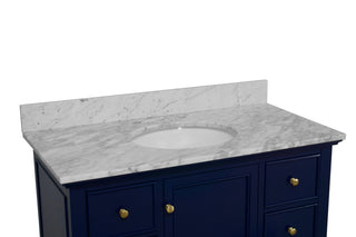 Bella 42" Bathroom Vanity, Royal Blue, Carrara Marble